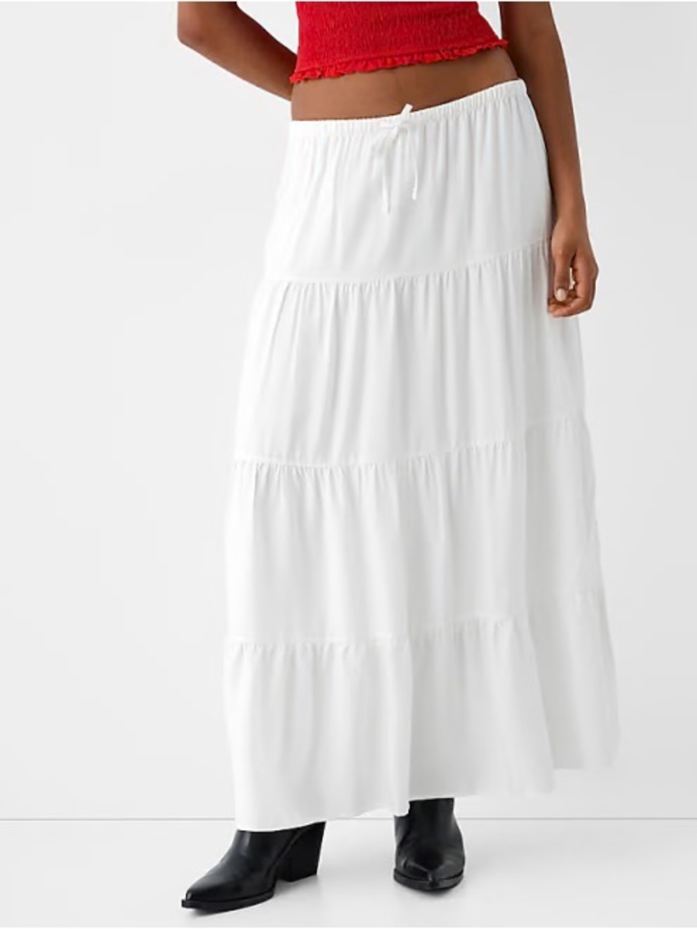 Women’s White Tiered Maxi Skirt - Bershka